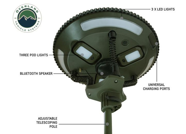 Overland Vehicle Systems 15049901 Wild Land Camping UFO Solar Light Pod & Speaker System
