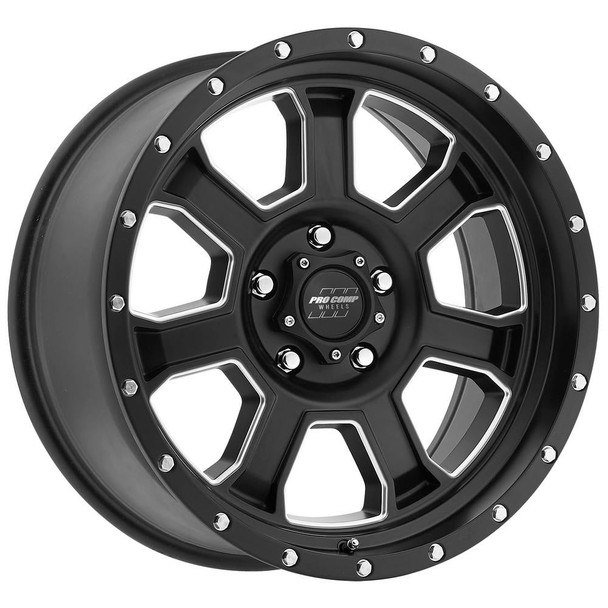Pro Comp 43 Series Sledge, 20x9 Wheel with 5 on 5 Bolt Pattern - Satin Black and Milled Finish - 5143-2973