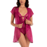 Linea Donatella Lace Robe & Teddy Set SXM092 Dark Pink Front