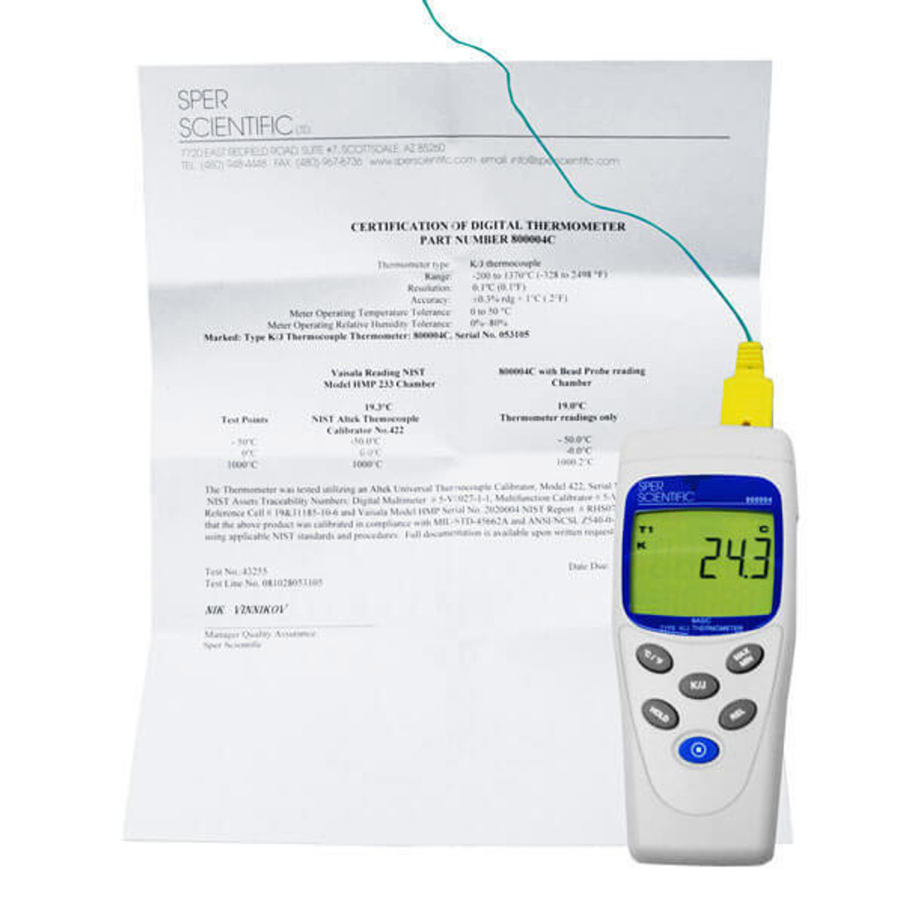 Dual Channel Basic Type K or J Thermometer (w/ NIST Certification