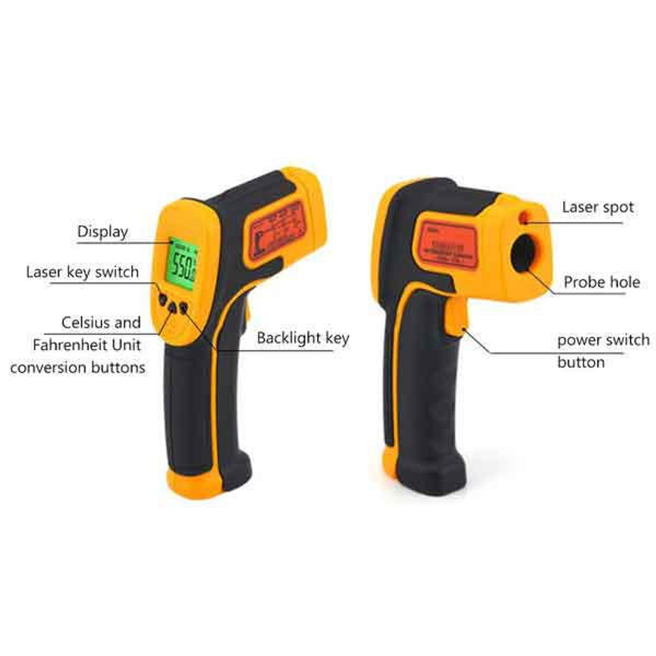 Infrared Thermometer, 26F to 1022F Digital Infrared Thermometers