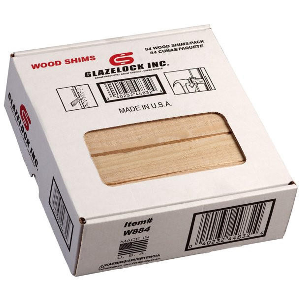 Glazelock WS02 8 inch x 1-1/4 inch x 3/8 inch Natural Pine Wood Shims 10 x 84pk Retail Box, Yellow