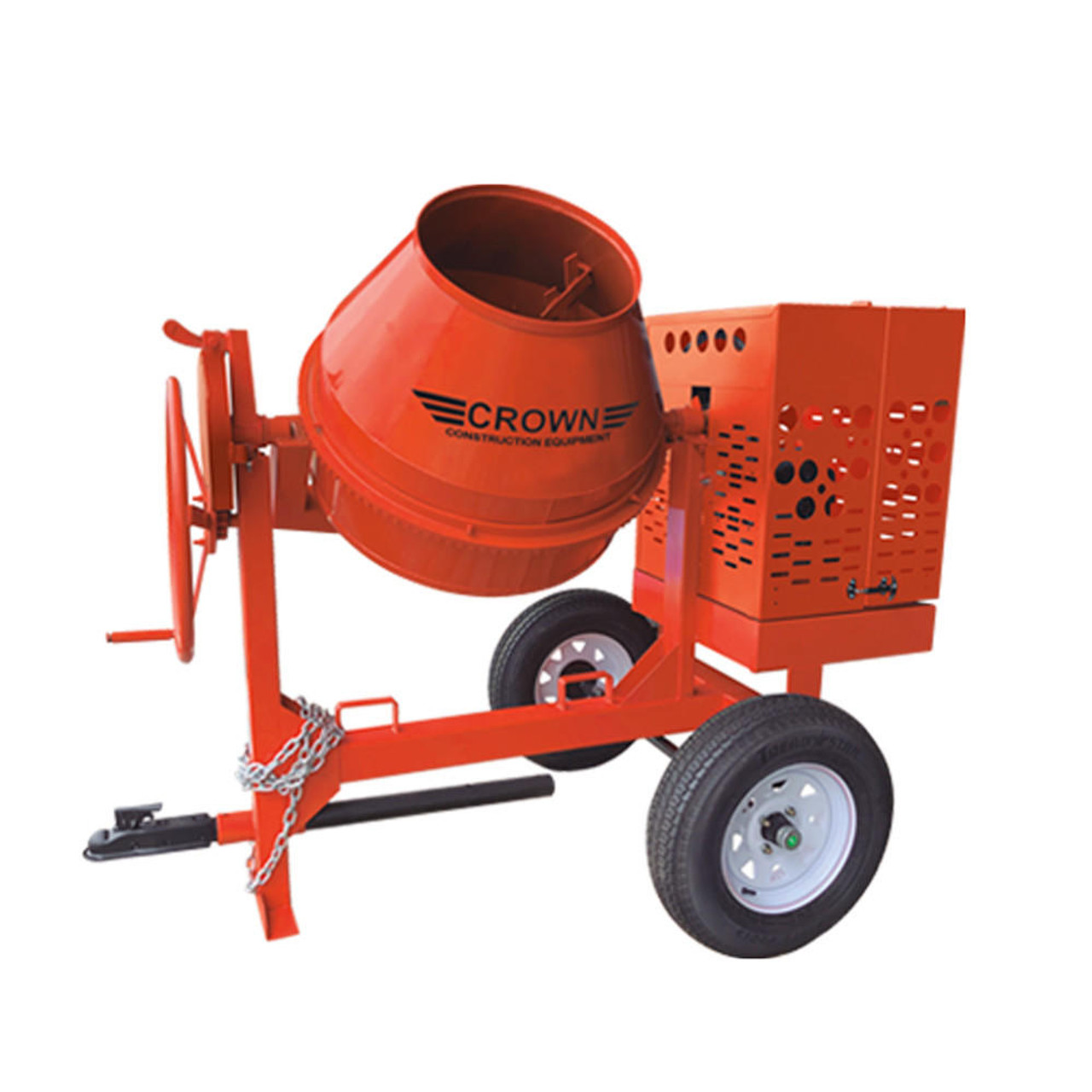 Crown Concrete Mixer w/1.5 HP Baldor, 9 cuft, Steel Drum, Towable