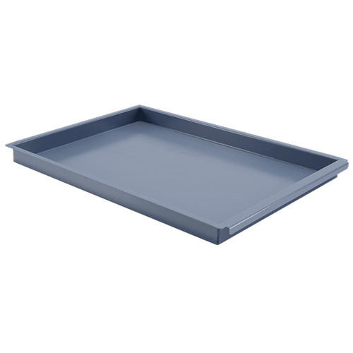 Gilson Company Standard Dustpan for Gilson Testing Screens, rectangular gray dustpan with raised edges and a handle slot for easy cleaning and dust collection.