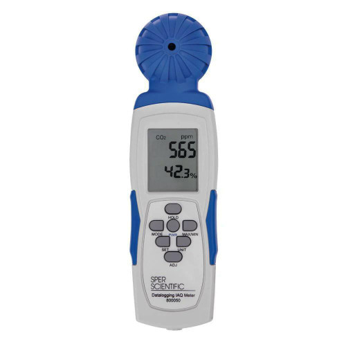 Sper Scientific Datalogging Indoor Air Quality Meter, handheld device measuring CO2 levels and air quality.