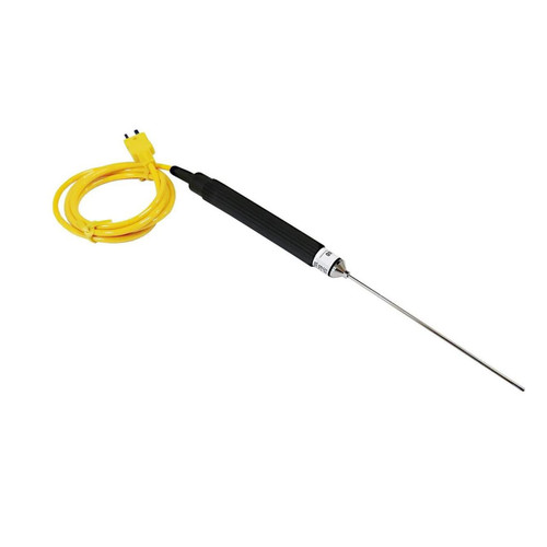 Sper Scientific Small Type K Immersion Thermometer Probe, yellow cable connecting to a black handle and stainless steel probe.