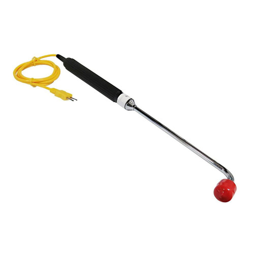 Sper Scientific Surface Thermometer Probe, Type K with a black handle, metal sensor, yellow wire, and red spherical tip for surface temperature measurement.