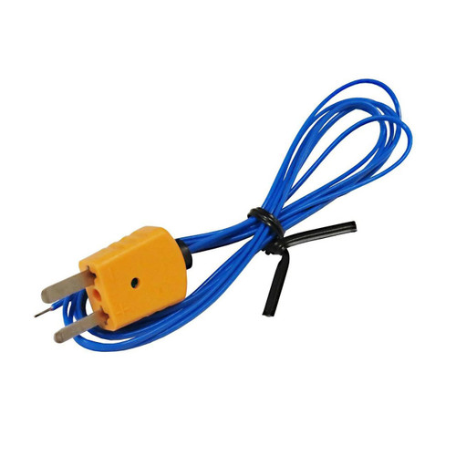 Sper Scientific Type K Ambient Thermometer Probe, blue wire probe with yellow connector for temperature measurement.
