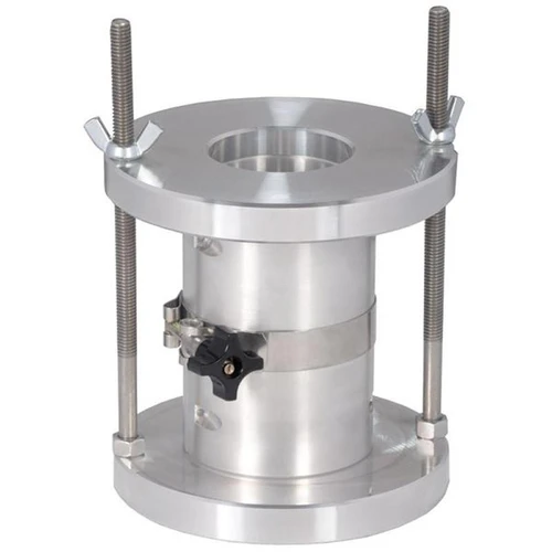 Gilson Company 1.5in Two-Part Compaction Mold Assembly, metal industrial testing device with adjustable bolts and circular mold structure.