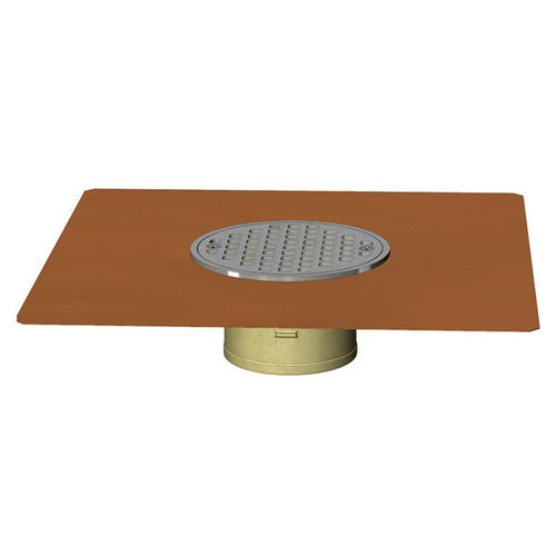 Thunderbird Products Thunderbird BD53F90, 3in No-Hub Thin Membrane Bowl Deck Drain w/ 5in Nickel Round Bronze Grate w/ 90 Degree Copper Elbow 