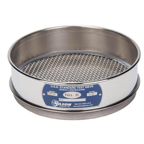 Gilson Company Gilson 8in Sieve, All Stainless, Full Height, #6 