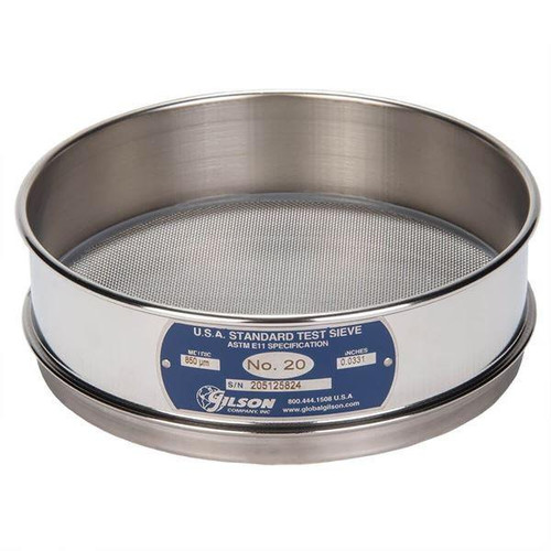 Gilson Company Gilson 8in Sieve, All Stainless, Full Height, #20 