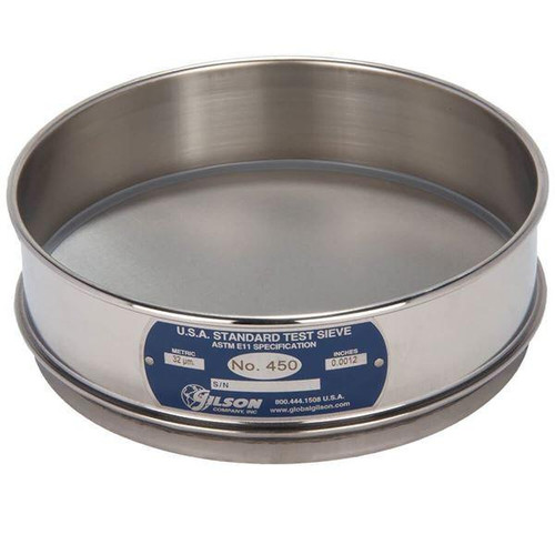 Gilson Company Gilson 8in Sieve with Backup Cloth, Stainless, Full Height, #450 