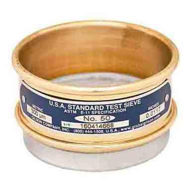 Global Gilson V3CF #500, 3in Diameter Full Height Sieve, Brass Frame, Stainless Cloth, No.500 (25 micrometer)