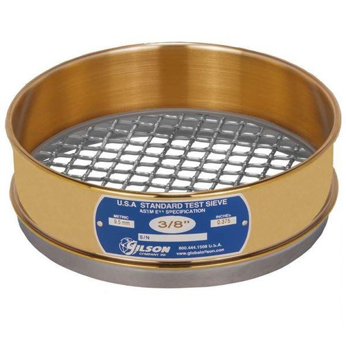 Gilson Company Gilson 8in Sieve, Brass/Stainless, Full Height, 3/8in 