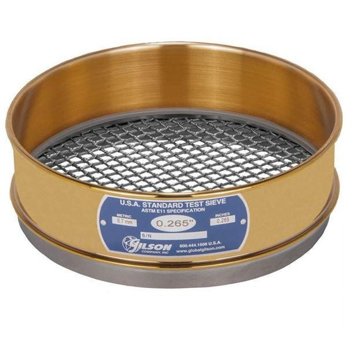 Gilson Company Gilson 8in Sieve, Brass/Stainless, Full Height, 0.265in 