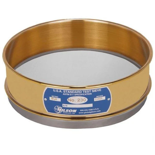 Gilson Company 8in Sieve with Backing Cloth, Brass/Stainless, Full Height, #230 