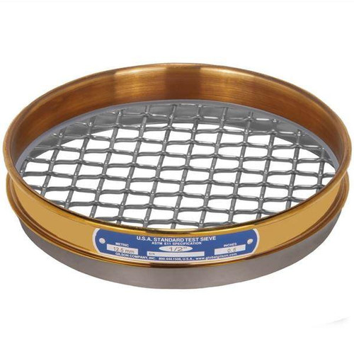Gilson Company Gilson 8in Sieve, Brass/Stainless, Half Height, 1/2in 