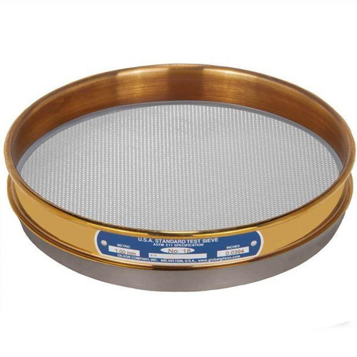 Gilson Company Gilson 8in Sieve, Brass/Stainless, Half Height, #18 