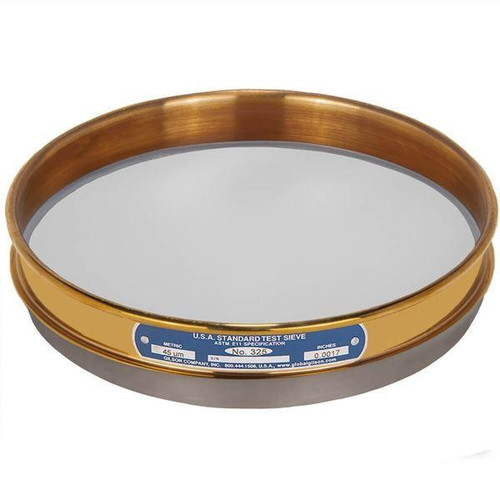 Gilson Company 8in Sieve with Backing Cloth, Brass/Stainless, Half Height, #325 