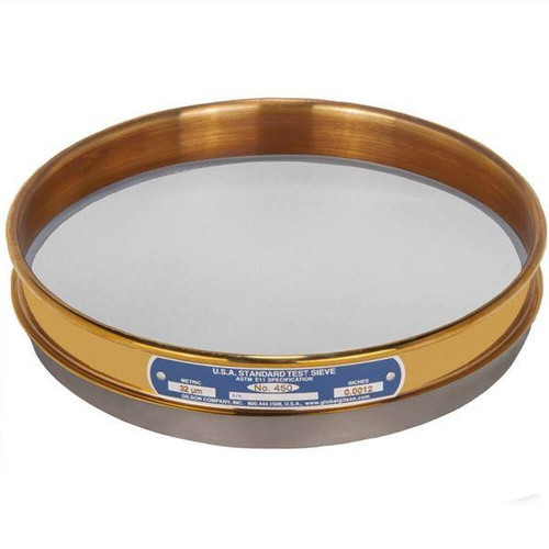 Gilson Company 8in Sieve with Backing Cloth, Brass/Stainless, Half Height, #450 
