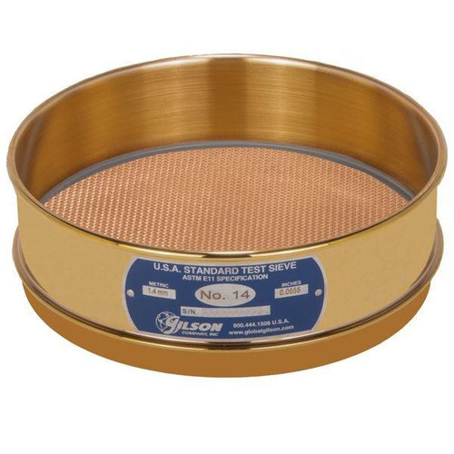 Gilson Company Gilson 8in Sieve, Brass Frame/Brass Cloth, Full Height, #14 