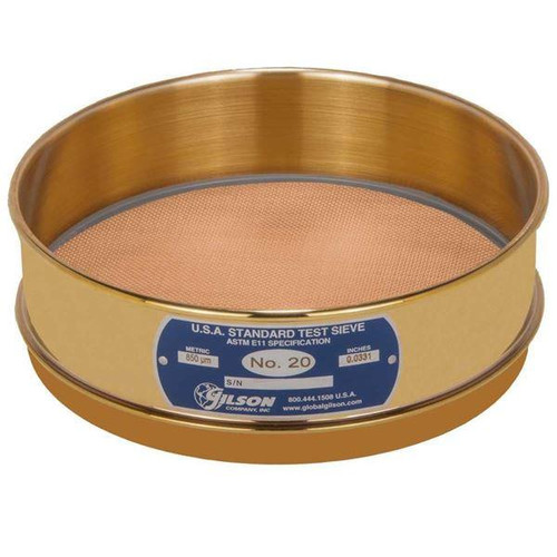 Gilson Company Gilson 8in Sieve, Brass Frame/Brass Cloth, Full Height, #20 