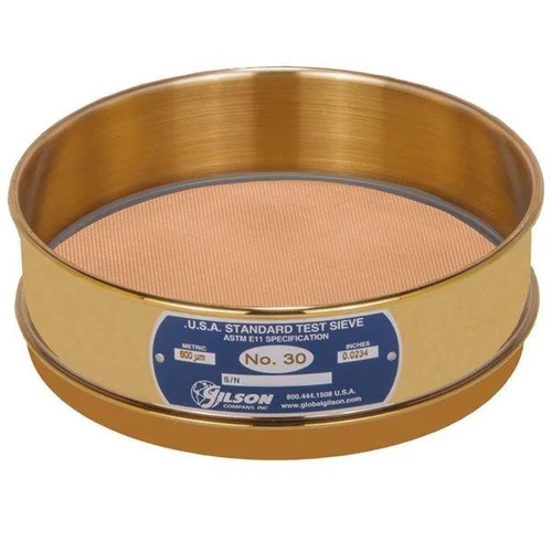 Gilson Company Gilson 8in Sieve, Brass Frame/Brass Cloth, Full Height, #30 