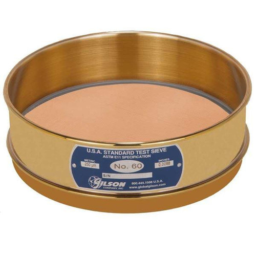 Gilson Company Gilson 8in Sieve, Brass Frame/Brass Cloth, Full Height, #60 