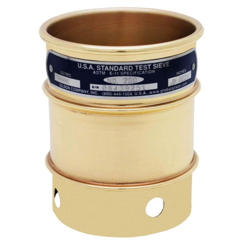 Gilson Company Gilson 3in Wet Wash Sieve, Brass/Stainless, 4in Deep, #200 w/Backing