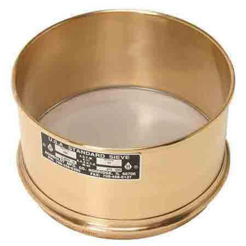 12in Wet Wash Sieve, Brass/Stainless, 8in Deep, #200: ASTM D1140