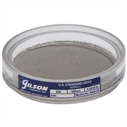 Gilson Company Gilson 3in Sieve, Acrylic Frame/Stainless Steel Cloth, #30 
