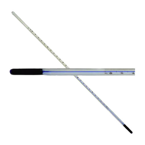 Gilson Company ASTM S22F Non-Mercury Thermometer, 204 to 218F, NIST, two glass thermometers crossed over each other against a white background.