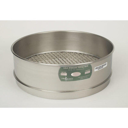  Advantech 8SS12F, 12in Diameter Full Height Sieve, Stainless Frame, Stainless Cloth, No.8 