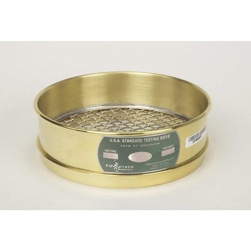  Advantech 2"BS8F, 8in Diameter Full Height Sieve, Brass Frame, Stainless Cloth, 2in 