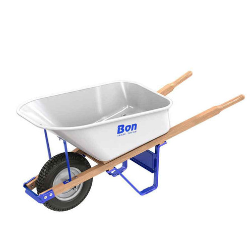  Bon Tool 34-234 Trade Tough Steel Tray Wheel Barrow - 6 Cu Ft - Single Knobby Tire - Wood Handle 