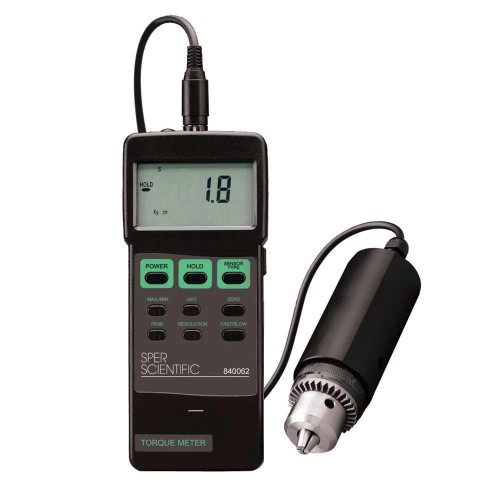 Sper Scientific Portable Handheld Torque Meter, NIST Certificate with digital display and measurement probe.