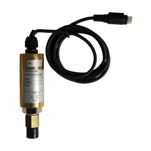 Sper Scientific 725 PSI Transducer Wide Range Pressure Meter, NIST Certified, black and gold pressure transducer device with attached cable and connector.