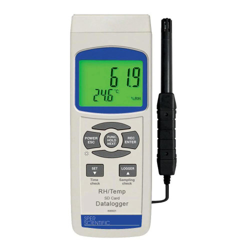 Sper Scientific Relative Humidity and Temperature SD Card Logger, NIST Certified with digital display and measurement probe