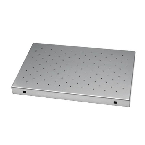 Lab Companion Universal Platform for BS2-10 Shaking Heating Bath, metal rectangular lab equipment with multiple holes for sample placement.