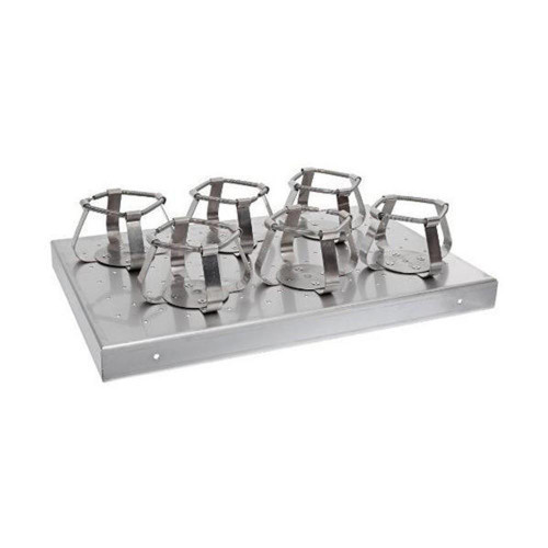 Lab Companion Dedicated Platform with Clamps, 500ml x 6, stainless steel stand with six adjustable clamps for holding bottles or lab containers.