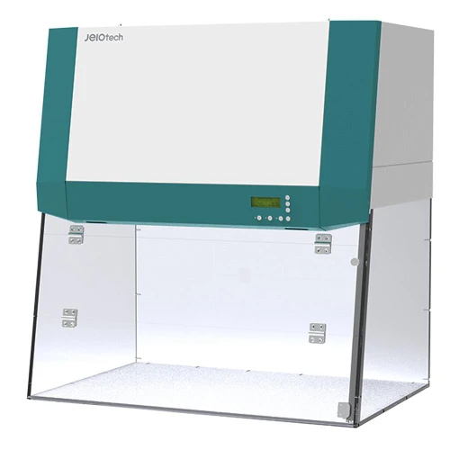 Lab Companion PW-11 PCR Workstation, 230V, laboratory PCR workstation with protective transparent enclosure and control panel.