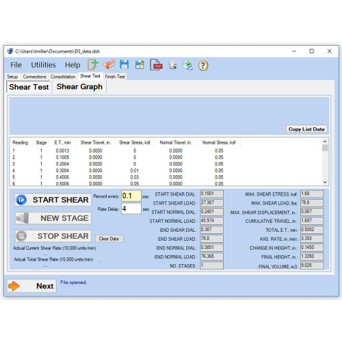 Direct/Residual Shear Data Acquisition Software
