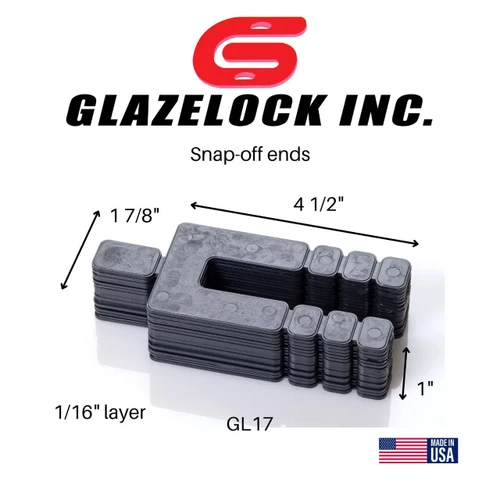  Glazelock GL17 Stackable Horseshoe Snap-off Shim, Black, 4-1/2" Long (Case of 960) 