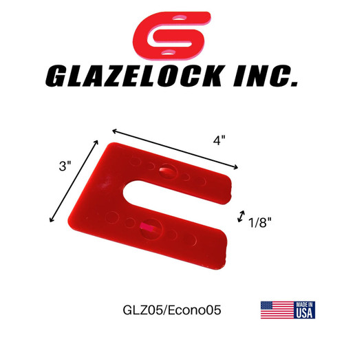  Glazelock Econo05 Interlocking Plastic Horseshoe Shim, Red, 3" x 4" x 1/8" (Case of 100) 
