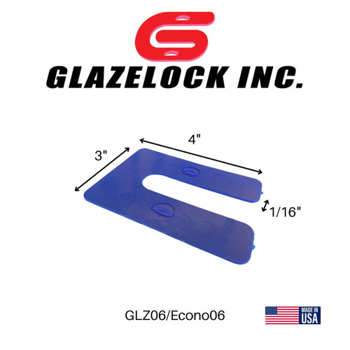  Glazelock Econo06 Interlocking Plastic Horseshoe Shim, Blue, 3" x 4" x 1/16" (Case of 100) 