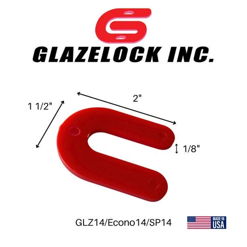  Glazelock Econo14 Non-Interlocking Plastic Horseshoe Shim, Red, 1-1/2" x 2" x 1/8" (Case of 100) 