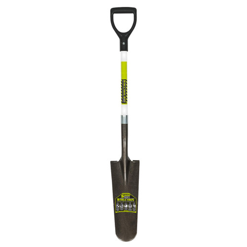  Structron 49752, Drain Spade Shovel, 14 Gauge, 16" / Forward Turned Step, 29" Premium Fiberglass Handle, Poly D Grip (min qty 4 each) 