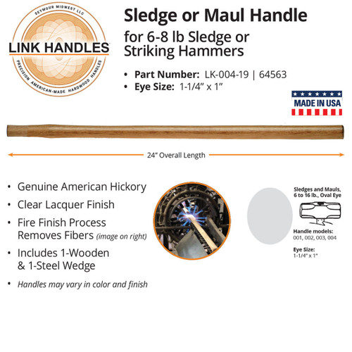  Link Handles 64563, 24" Sledge or Maul Handle, For 6 To 8 Lb Sledge or Striking Hammers (min qty 12 each) 