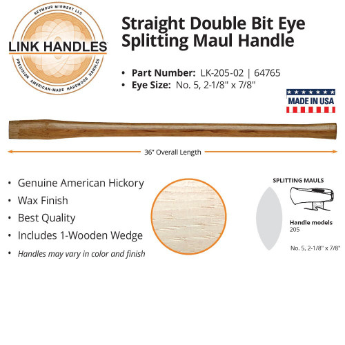  Link Handles 64765, 36" Straight Double Bit Splitting Maul Handle, No. 5 Eye (min qty 12 each) 